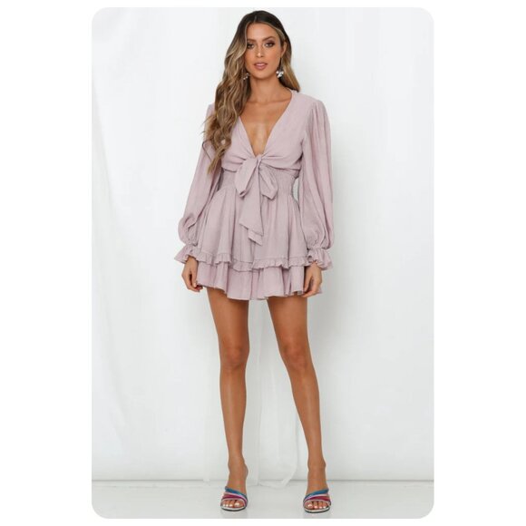 Elegant Lavender Tie-Front Dress - Picture 2 of 10